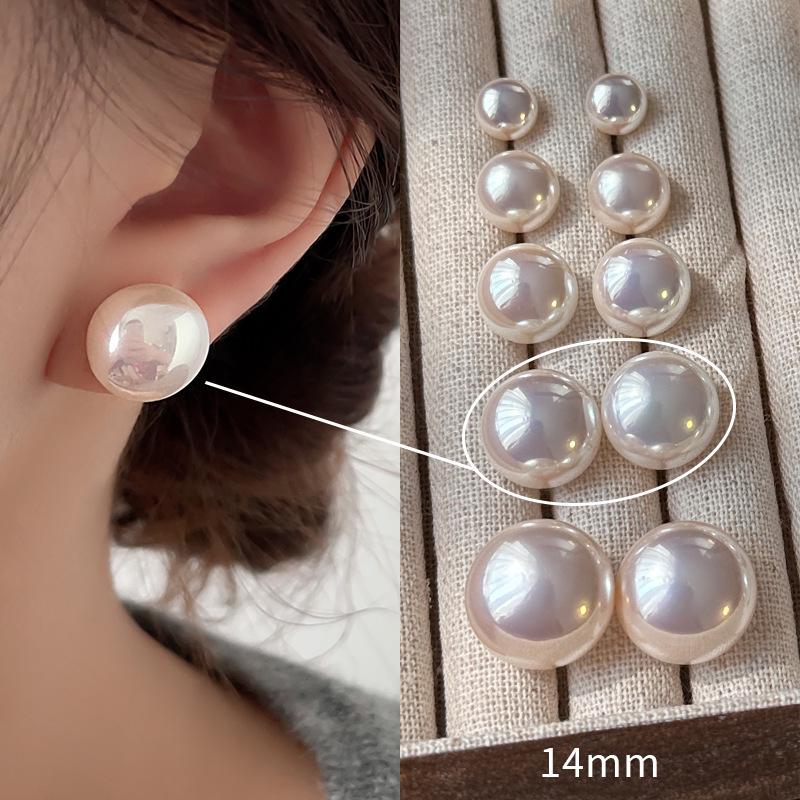New Year's Pearl Stud Earrings: Women's Versatile 925 Silver Needles with Milky White Pearls