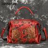 Johnature Retro Embossing Flower Women Bag Genuine Leather Handbag Cowhide Large Capacity Shoulder & Crossbody Bags