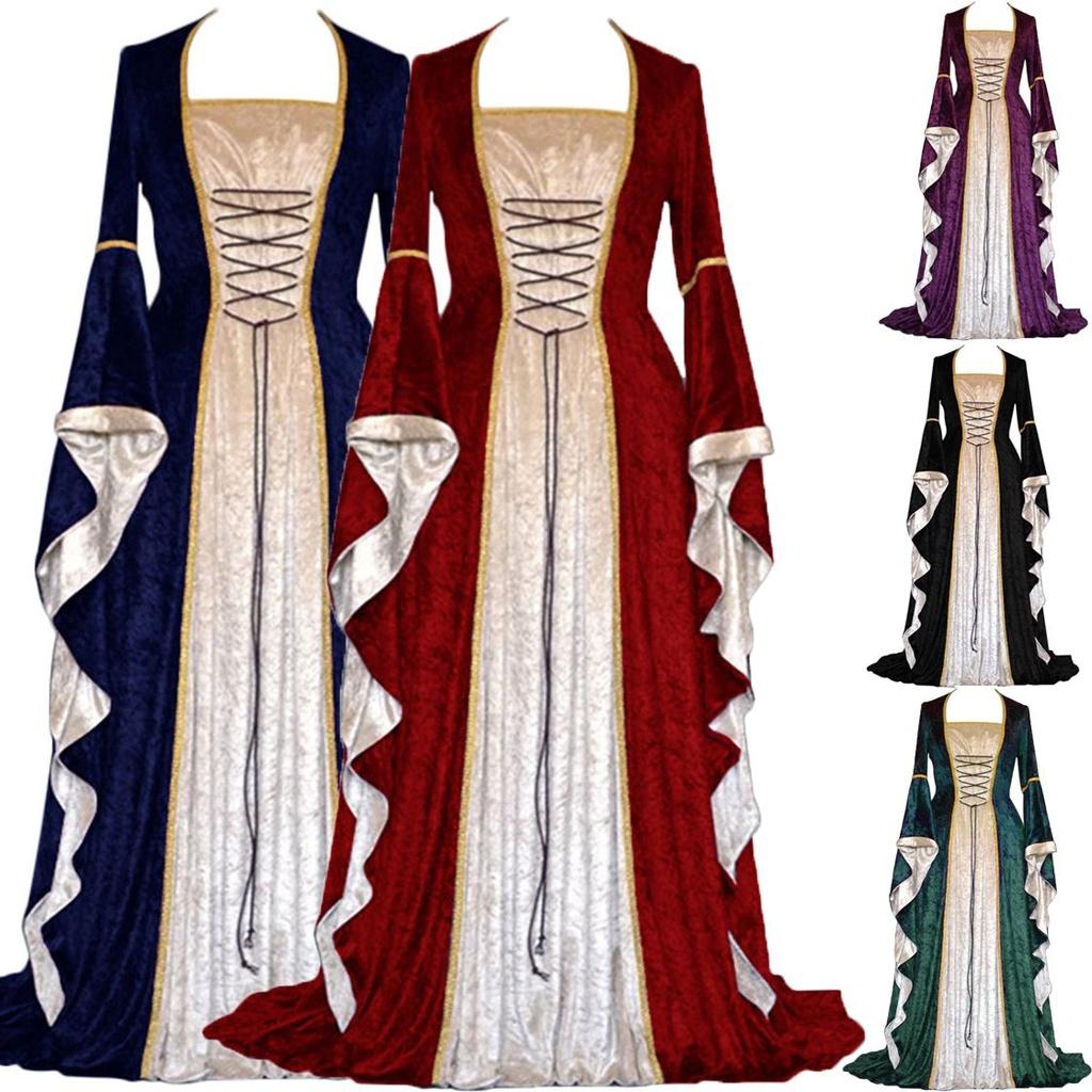 Exquisite Long Sleeve Floor Length Renaissance Dress With Ribbon Decoration For Cosplay