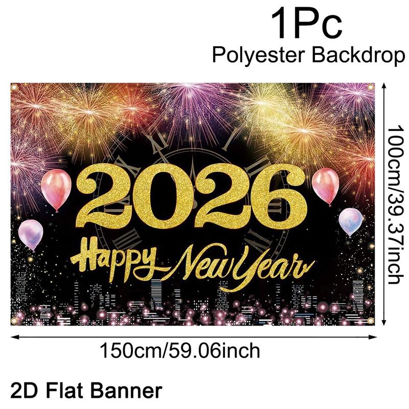 2026 Happy New Year Backdrop Banner Fireworks Champagne New Year Celebrations Christmas Party Photo Background Decoration Banner