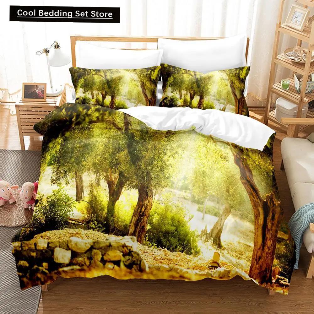 Comforter Natural Landscape Blue Sky Lawn Flower Double Queen King Size 2/3Pcs Polyester For Kids Teens Adults