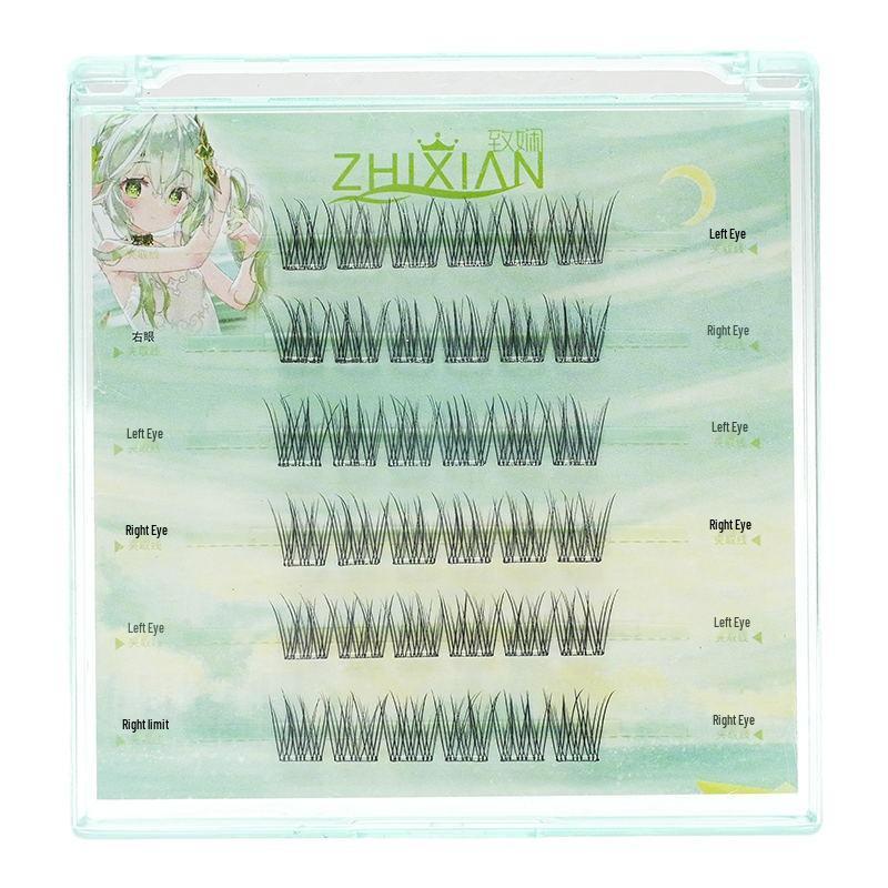 Zhixian Sleek Triple Fish Tail False Eyelashes - No-Glue, Single Cluster, Invisible, Fresh, Non-Smudging.