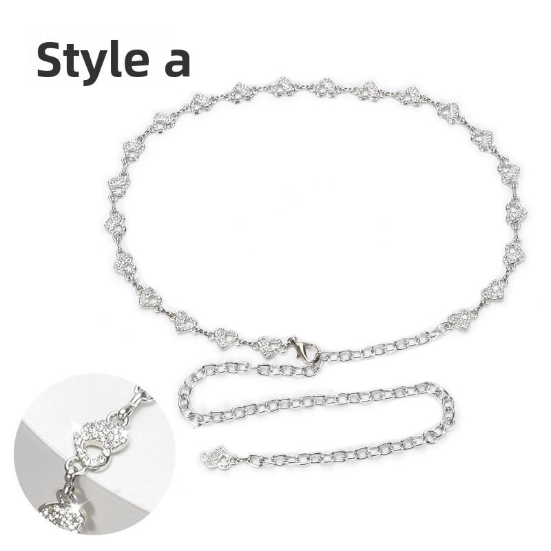 

Mei Decorative waist chain - women s rhinestone & pearl heart-shaped inlay thin metal belt - dress waist cincher chain