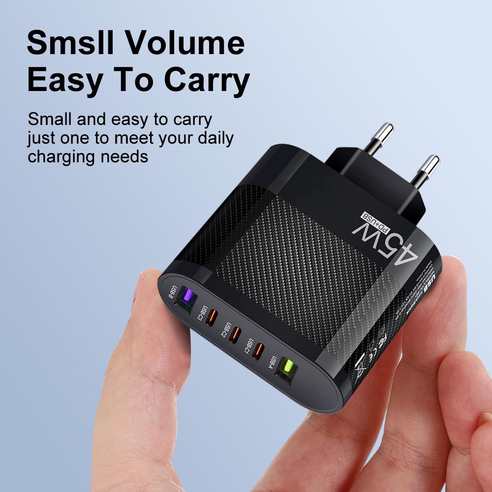 Mark 45W Multi-Port Charger: 2 USB + 3 Type-C, EU/US/UK Plug for Mobile Phones