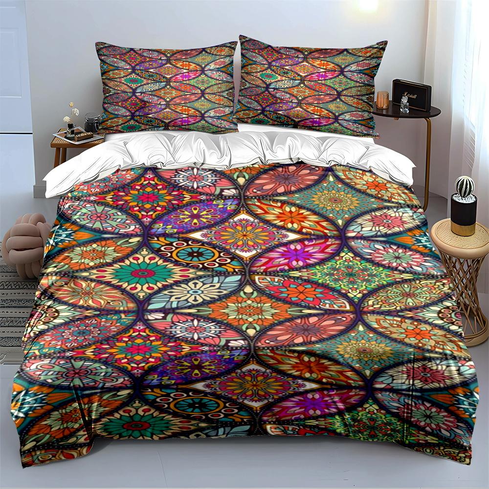 Colorful Mandala Floral Pattern Bedding Bedding Set (1 Duvet Cover, 2 Pillowcases, Duvet Not Included)