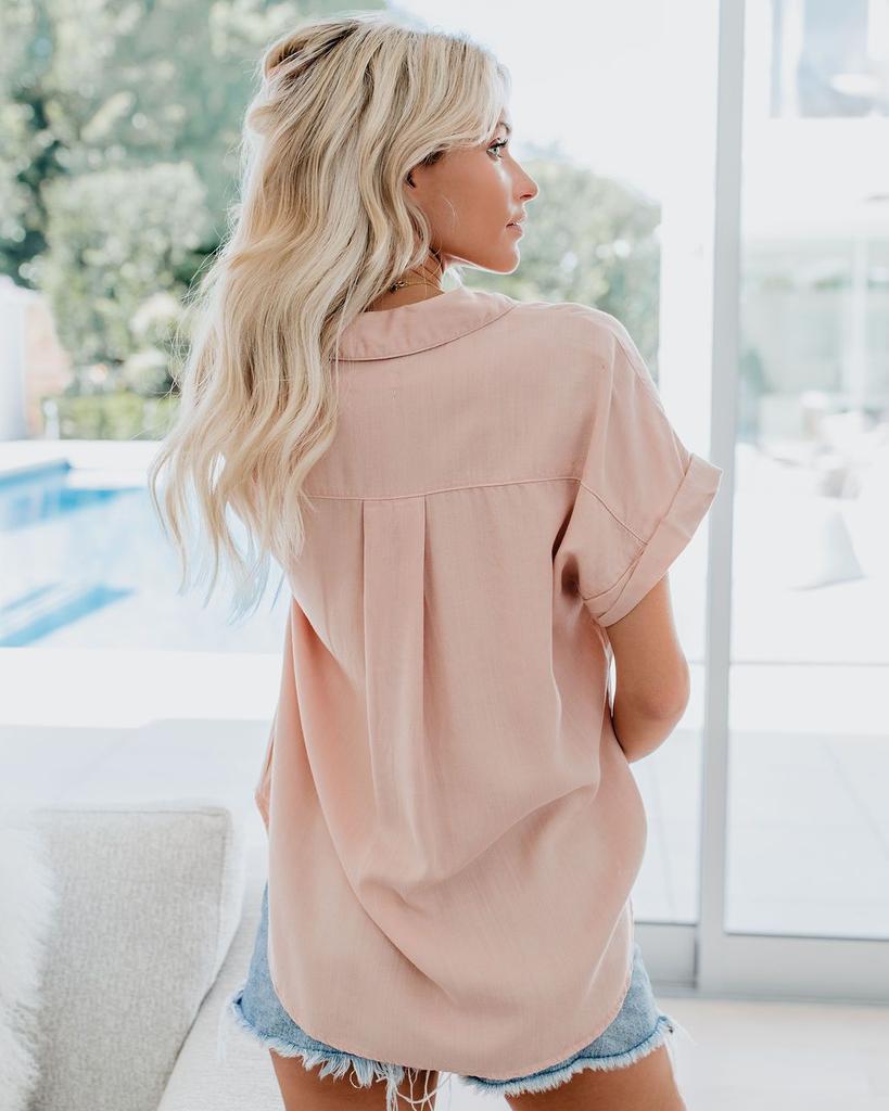 Halenky s límečkem a knoflíkem do V Ležérní Kapesní Krátký rukáv Móda Volná košile Dámské oblečení