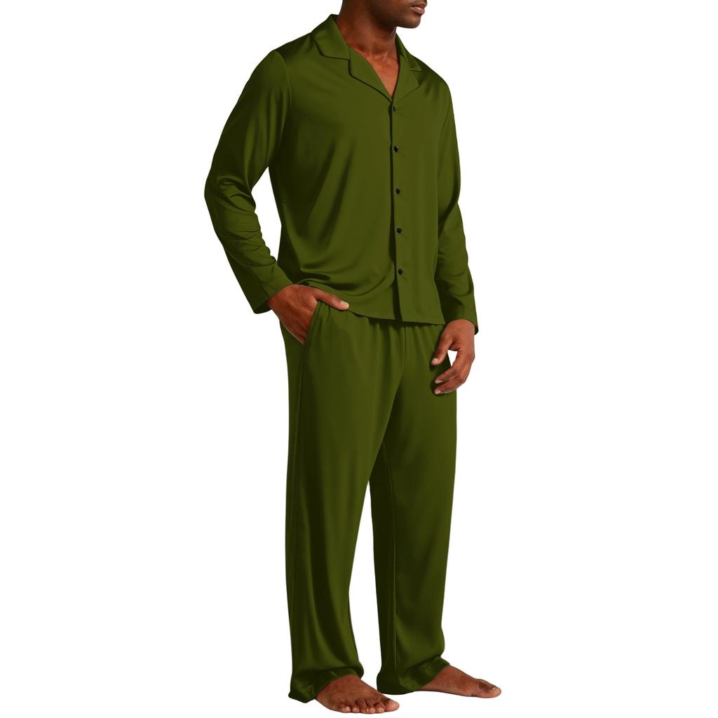 Herren-Pyjama-Set mit Reversknopfleiste und gerader Hose - Farbe Lockere Passform Nachtwäsche