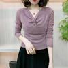 Women's Spring and Summer Elegant Long-Sleeve Blouse Design Slim-Fit V-Neck Base Layer