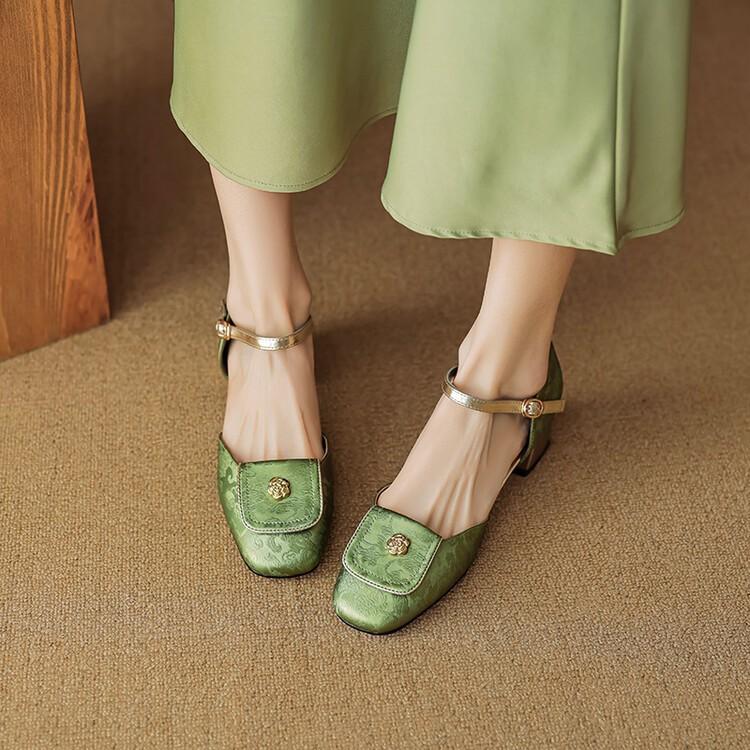 

Туфли Мэри Джейн на высоком каблуке, женские летние туфли из кожи, китайская мода, повседневные туфли на толстом каблуке, женские 35 зелёный