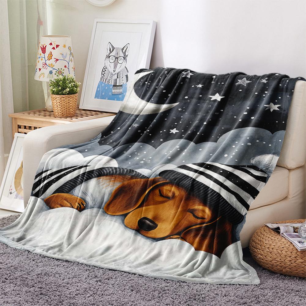 1 Stück Gute Nacht Hunde Aufdruck Flanelldecke, Hohe Qualität, Bequem für Alle Jahreszeiten, Heimdekoration, Wärme und Komfort, Perfekt für Weihnachtsgeschenke