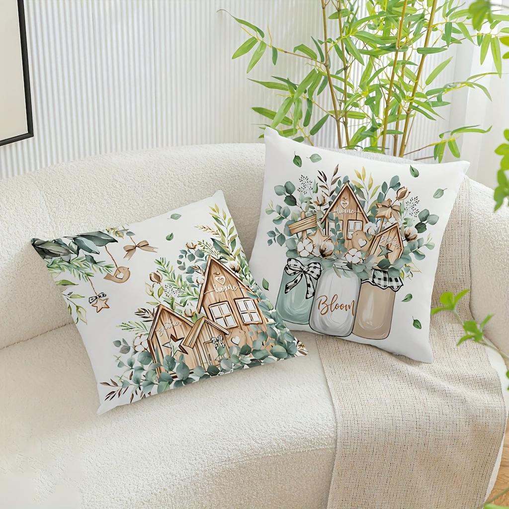 Nordic Green Plant Rabbit Pattern Home Decor Pillowcase Bedroom Living Room Sofa Decoration Polyester Cushion Cover with Zipper