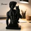 Stylish Living Room Decor 3D Printed David Statue with Cat, European Classic Art Sculpture Figurine Handcrafted Gift for Home Office Decor,