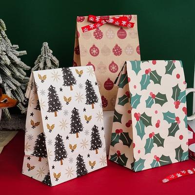 8pcs/12pcs Kraft Paper Candy Cookie Bag Santa Claus Snowman Christmas Gift Packing Bags Xmas Navidad Party Decor Supplies
