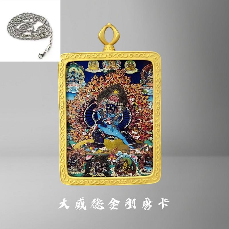 Golden Tibetan Thangka Pendant Necklace With Five Wealth Deities Charm Copper Amulet Men Women Ethnic Style