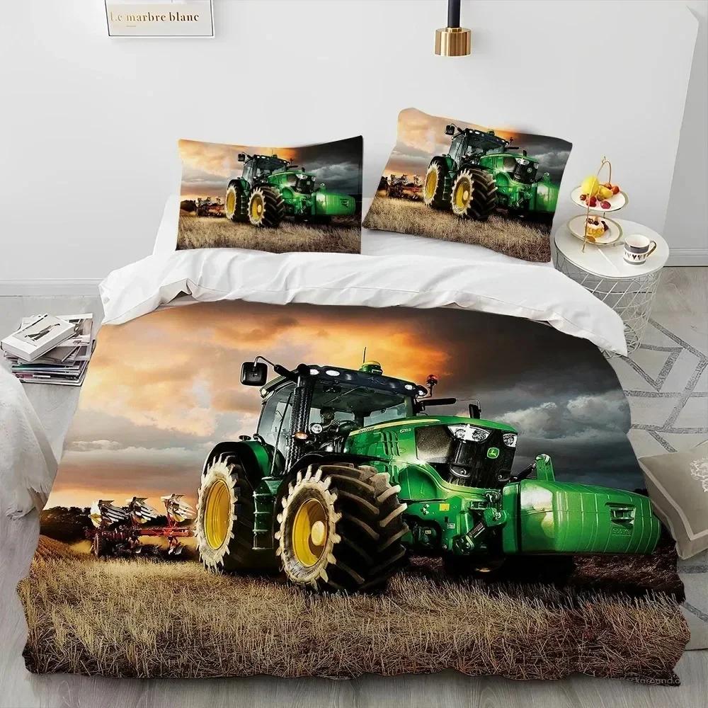 3D Car Tractor Truck Series Comforter Bedding Set,Duvet Cover Bed Set Quilt Cover Pillowcase,King Queen Size Bedding Set Kids 3D