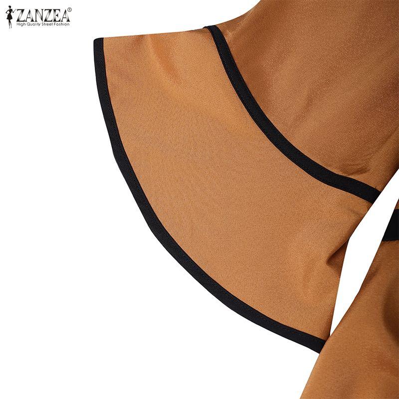 ZANZEA Women Casual Round Neck Short Sleeve Summer Ruffles Long Dress