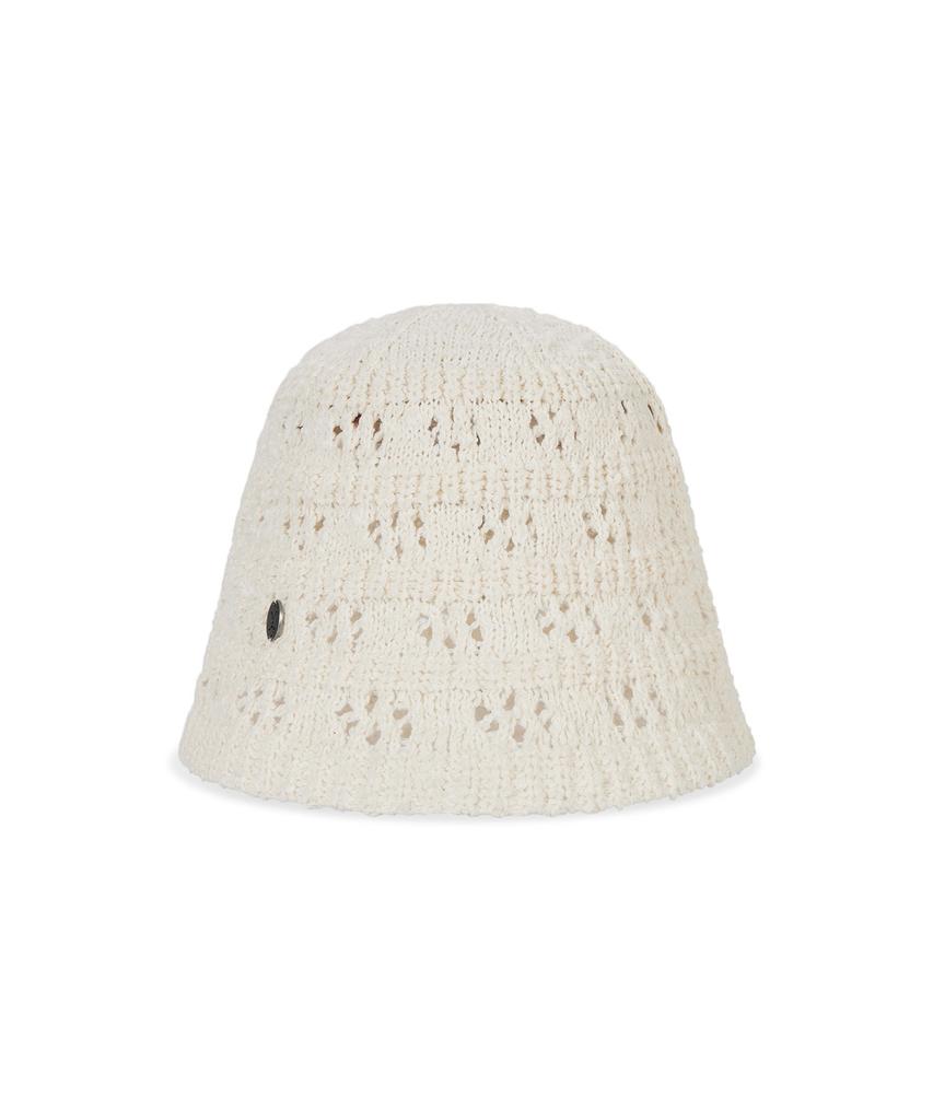 Bajal Va Curved Oval Metal Floral Punched Knit Bucket Hat Cream