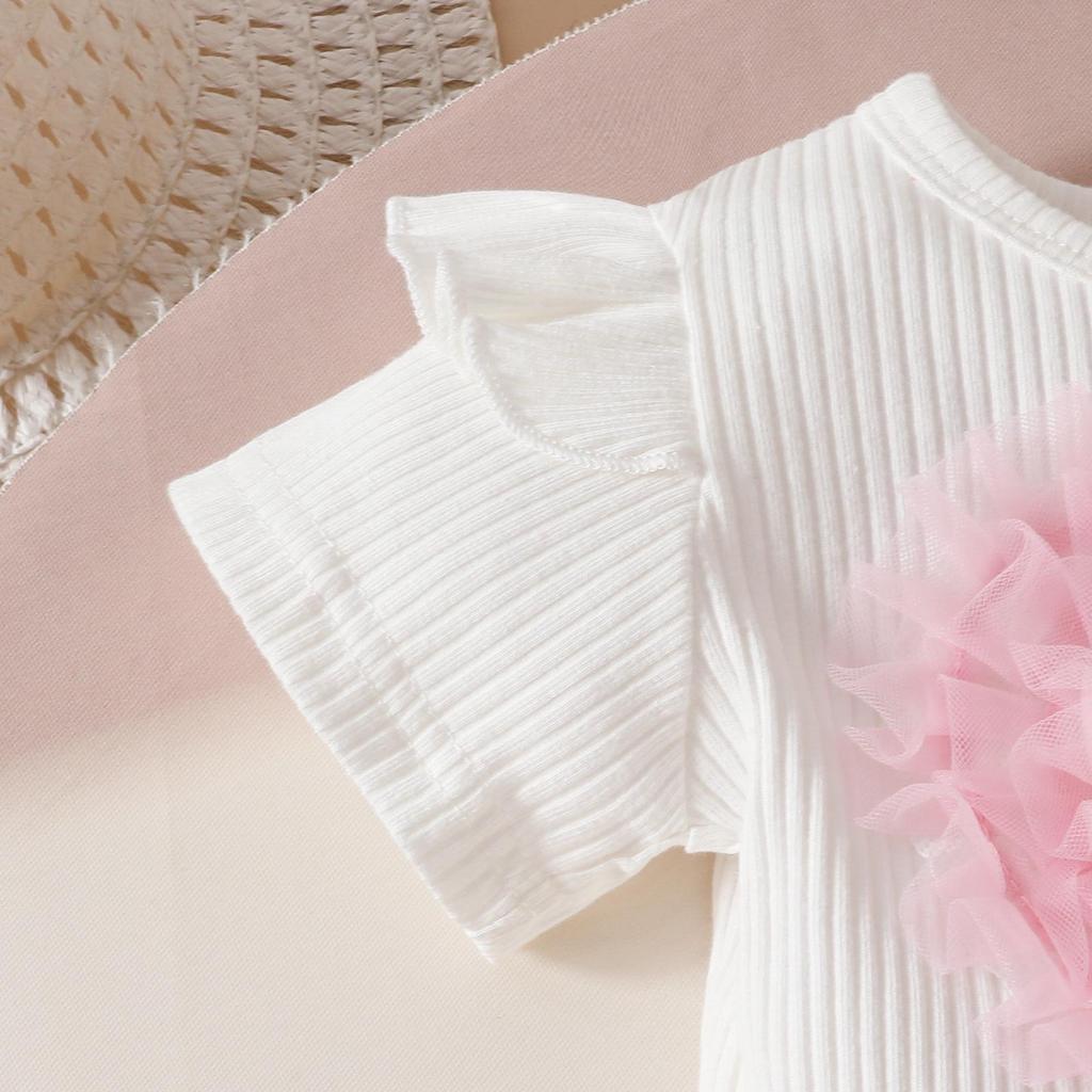 Ensemble 2 pièces Fille Toddler : Haut 3D Cœur et Short à Boutons