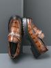 Men Loafers PU Stone Pattern Thick Sole Round Head Metal Chain Decoration Business Casual Men Shoes Large Size 38-46