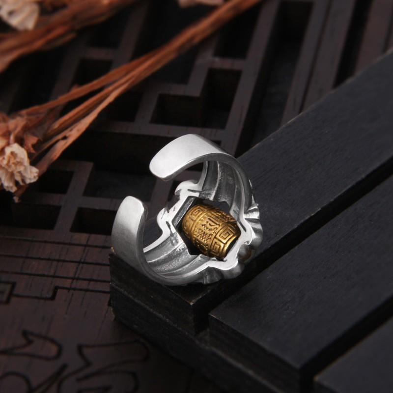Adjustable Open Ring Men Women Vintage Mythical Beast Motif Sterling Plated Geometric Animal Design