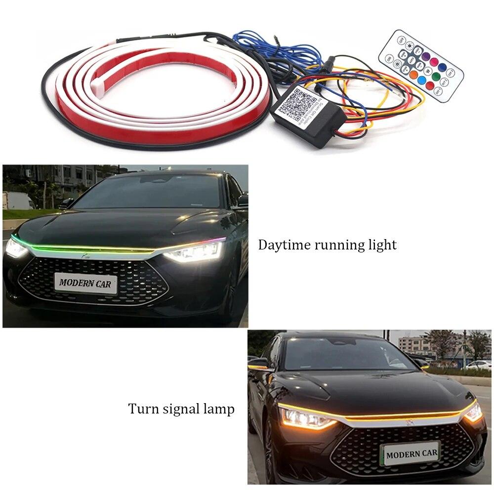 WINDOWS APP Fernbedienung Dynamische RGB Auto Haube Licht Streifen Led Bunte Fließende Scheinwerfer Dekorative Atmosphäre Tagfahrlicht