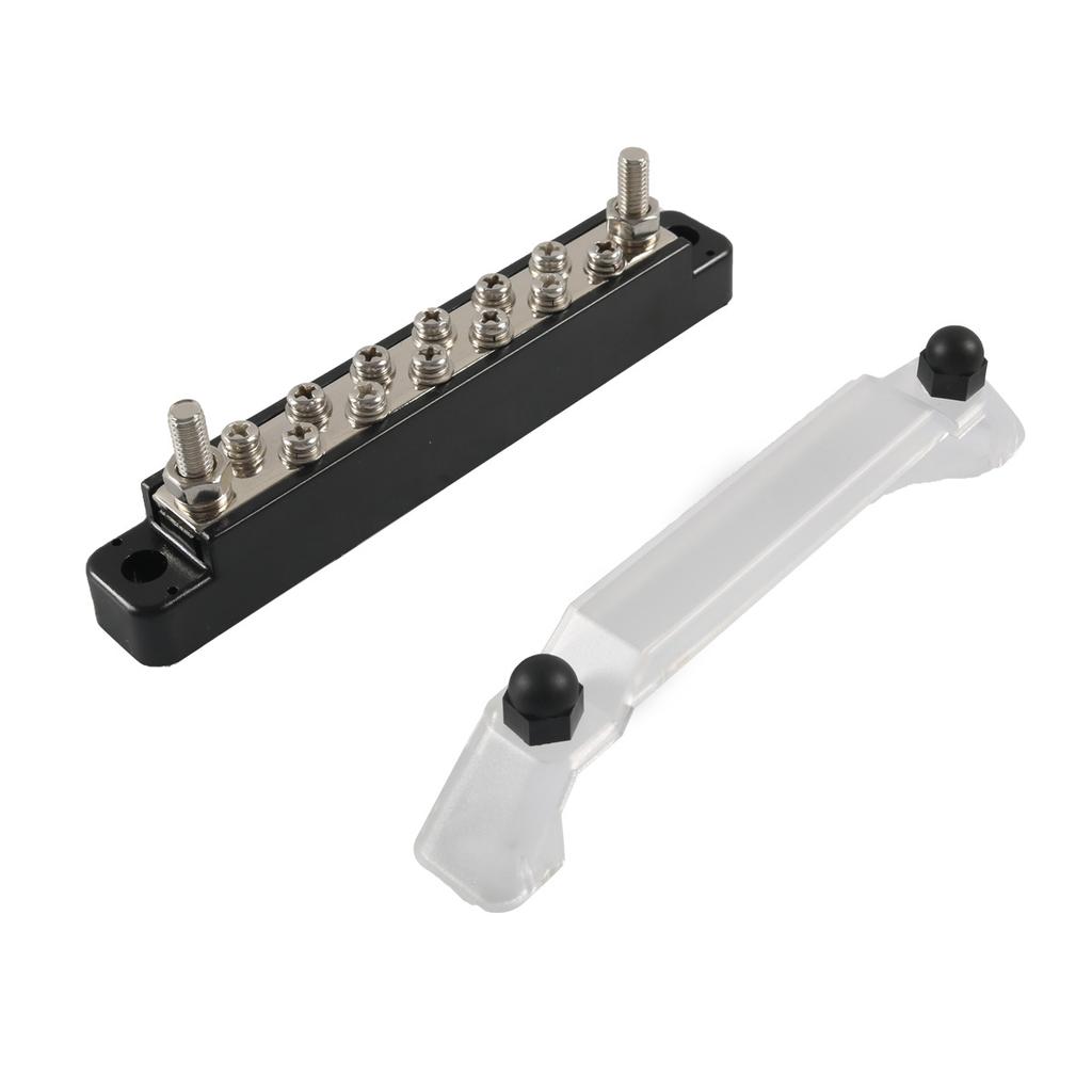 12V Power Distribution Block with 2x 1/4" (M6) Connector Bolts and 12x M4 (#8) Connection Screws Power Rail Connector Block Positive and Negative