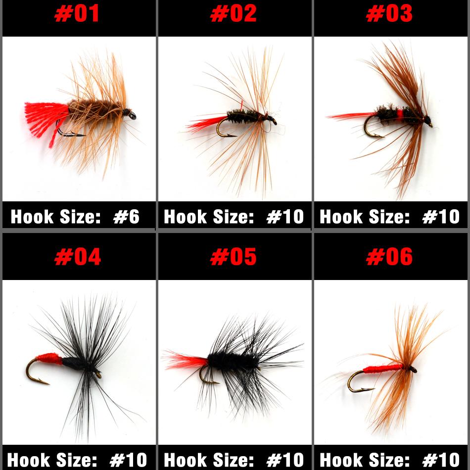 MNFT 10Pcs Various Dry Fly Fishing Lure Trout Salmon Dry Flies Fish Hook Size #6 #10 #12 Nymph Mosquito Lures Fishing Tackle