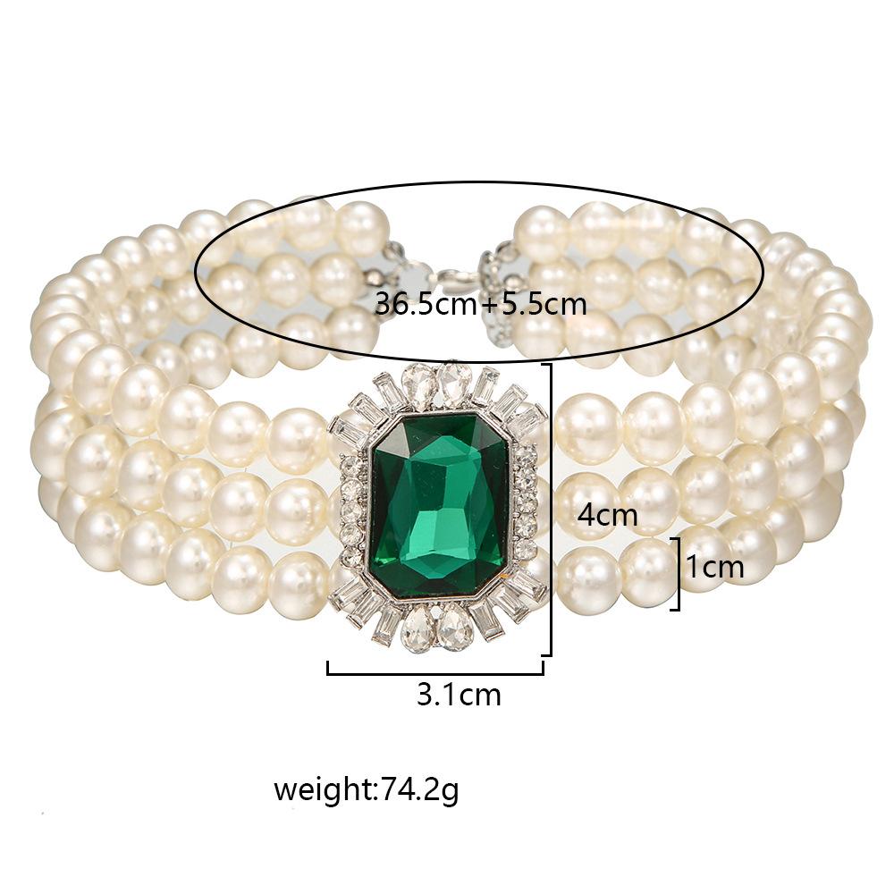 Multi Layered Simulated Pearl Green Crystal Choker Necklace Collar Statement Boho Clavicle Chain Necklace Women Jewelry