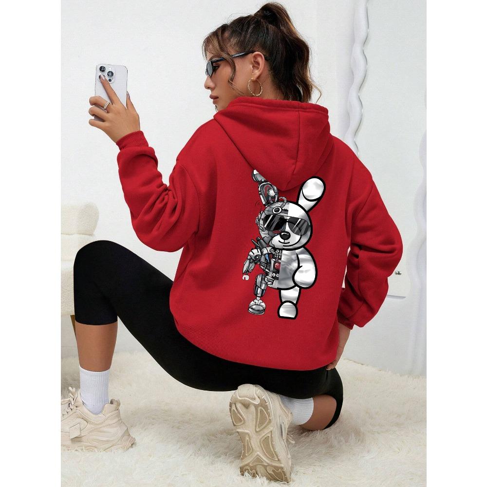 Robot Rabbit Cartoon Printing Sweatshirts Women Warm Hoodies Autumn Casual Hoodie Casual Fashion Basic Versatile Clothes
