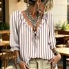 Camicetta a righe da donna con scollo a V, nodo frontale e volant