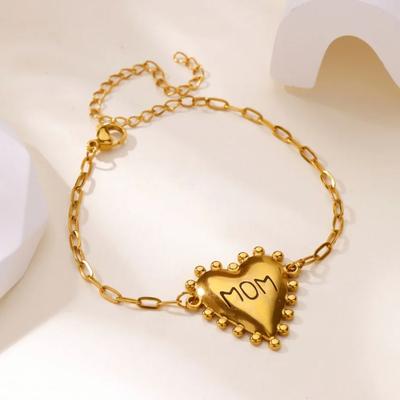 Heart Mom Bracelets For Women Gold Plated Stainless Steel Peach Heart Mom Adjustable Chain Bracelet Mother'S Day Gift