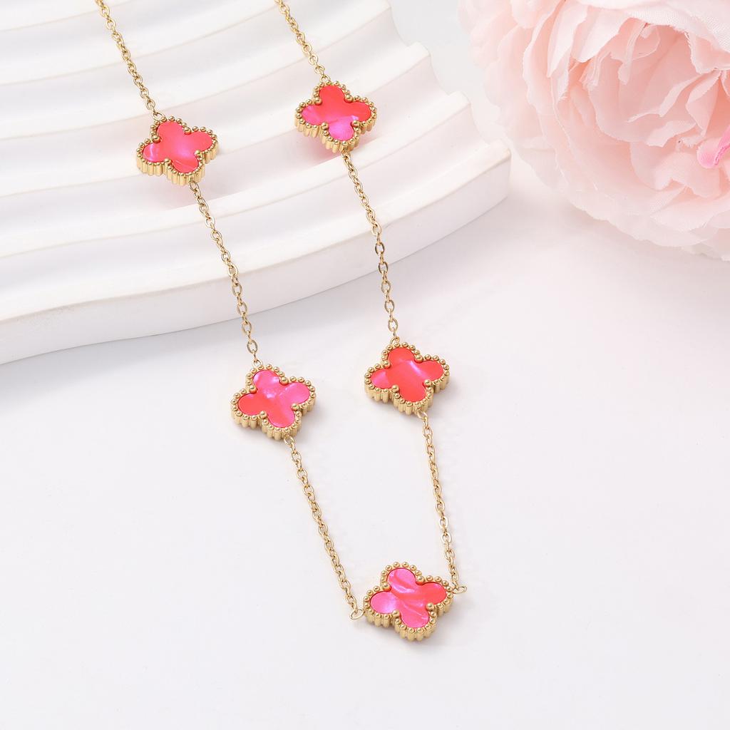 18k13mm Double-sided Five-flower Lucky Clover Titanium Steel Necklace Does Not Fade Necklace Female Fashion Clavicle Chain