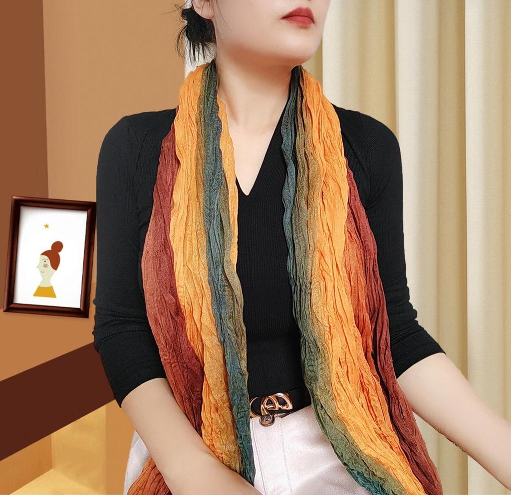 Zweifarbiger geknitterter Seidenschal Stola: Damen Vielseitiges Sommer- & Winter-Modeaccessoire