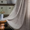 Cotton And Linen Knitted Jacquard Living Room Bedroom Window Beige Tassel Blackout Valance Decorative Shading Curtain