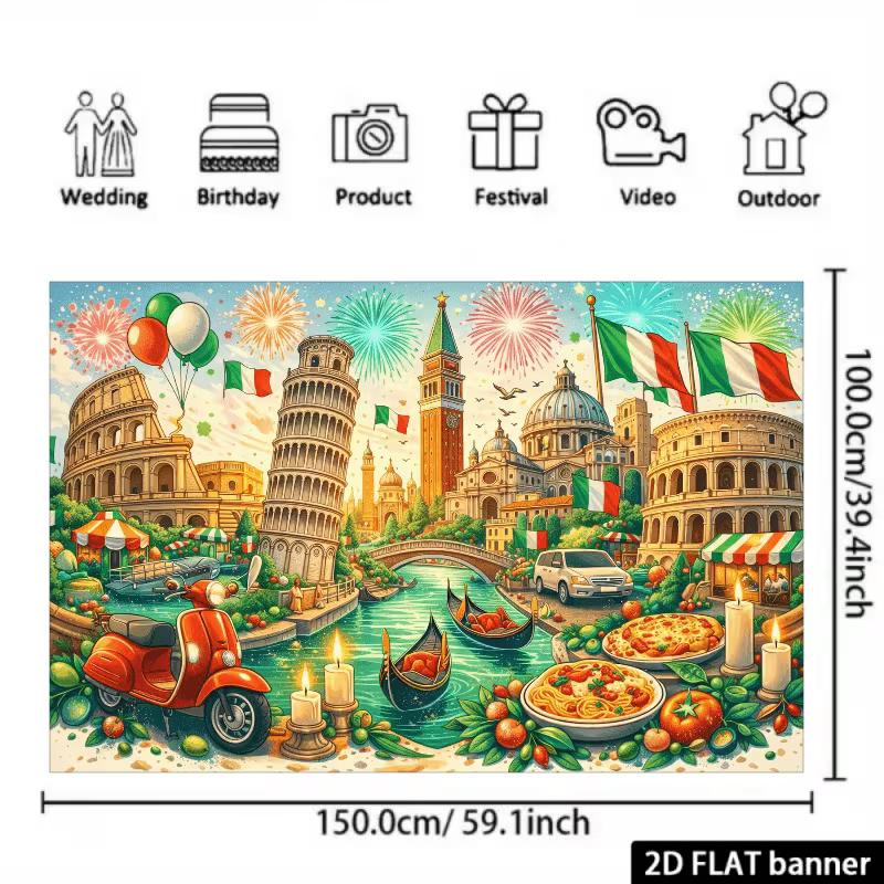 2D Vibrant Italian Culture Landmarks & Food Backdrop Aesthetic Photo Prop
