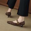 Krazing Pot Sheep Skin Summer Spring Autumn Stiletto Med Heels Leopard Women Square Toe Metal Decoration Shallow Pumps