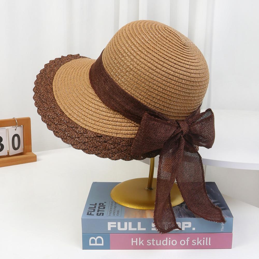 Fashion Wide Brim Summer Sun Hats Packable UV Protection Straw Beach Hats Foldable Outdoor Beach Cap For Women