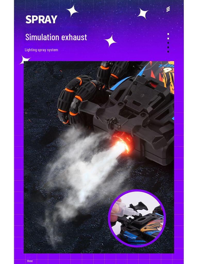 Six-Wheel Alloy Remote Control Off-Road Stunt Car with Gesture Sensing and Spray for Kids