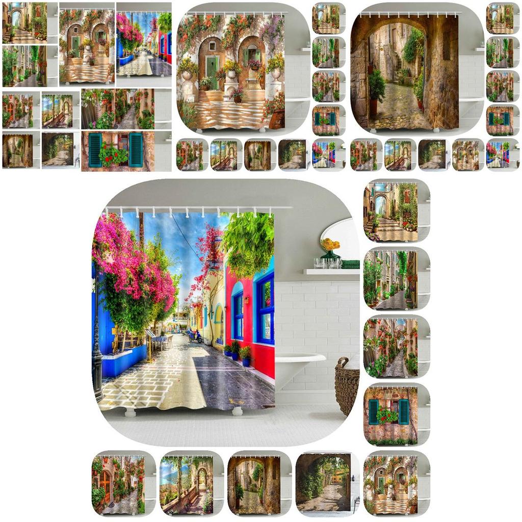 Utsökt Duschdraperi med Blommor Vattentätt Polyester Badrumsdraperi För Badrumsdekor