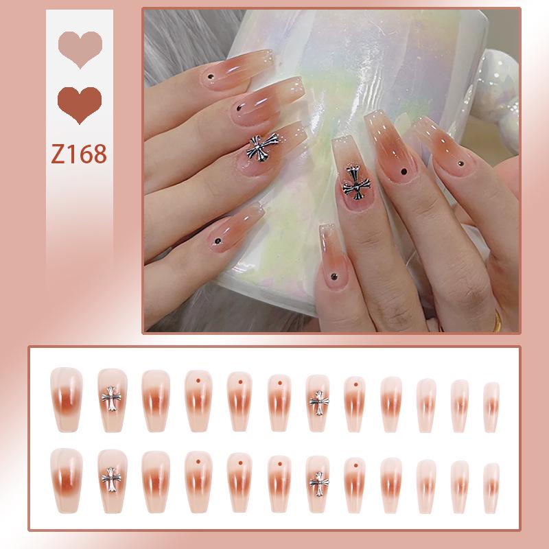 

Medium-length Chrome Hearts Blush Press-On Nails - Sweet, Retro, and Spicy False Nail Patches for a Gentle Manicure Glue