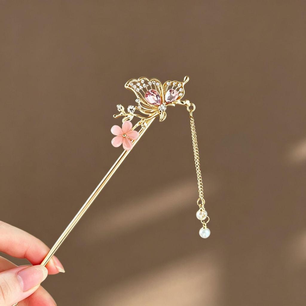 Ancient Butterfly Hairpin: Chinese Tassel Updo Accessory for Hanfu