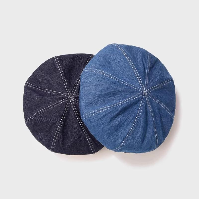 Cloud Octagonal Hat~ Ins Fashion Denim Beret Women's Autumn and Winter Big Head Circumference Painter Hat Denim Warm Hat