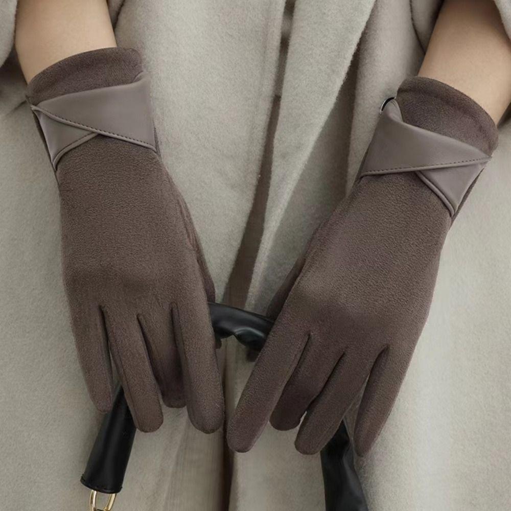 Thick Pu Leather Gloves Velvet Women Cycling Mittens Cute Winter Suede Gloves  Girls