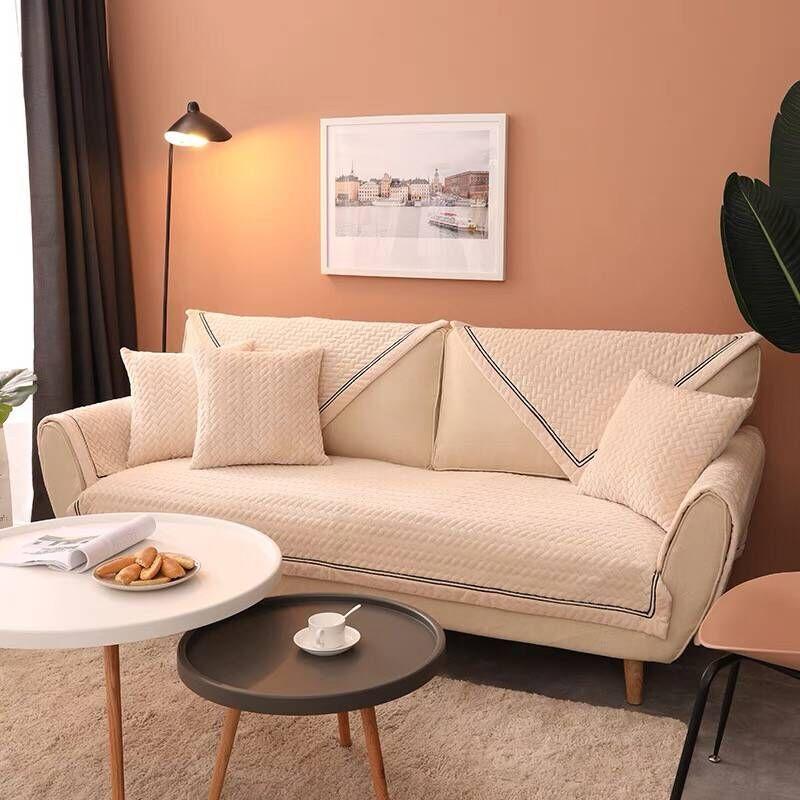 Solid Color Plush Sofa Cushion Winter Fabric Modern Simple Universal Non-slip Living Room Cushion Custom Sofa Cover
