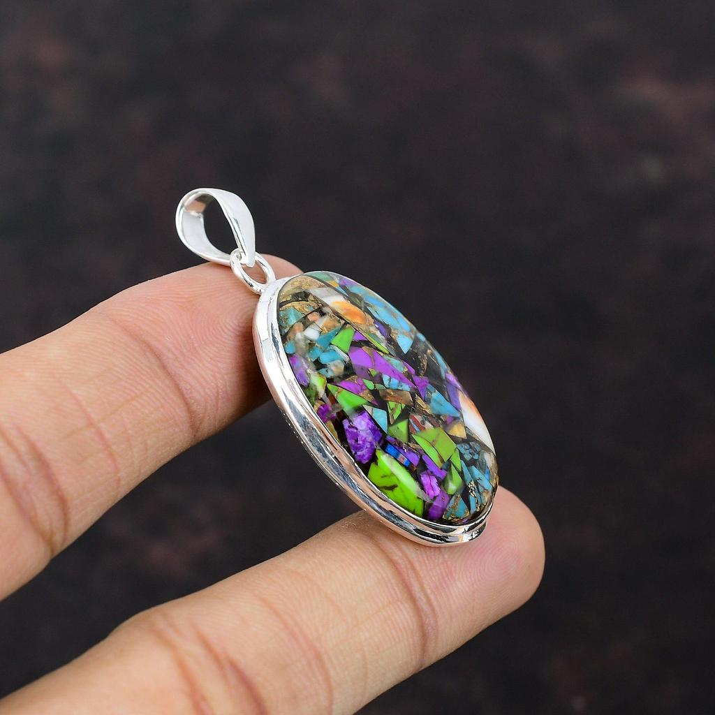 Fiesta Kingman Turquoise Pendant Gemstone Jewelry Multi Copper Turquoise Pendant 925 Sterling Silver Pendant Handmade Jewelry Gift For Women