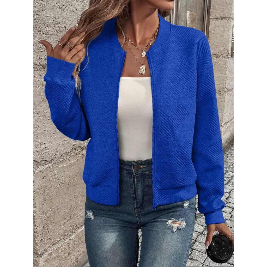 Women's Autumn and Winter New Solid Color Simple and Exquisite Zipper Jacket Baseball Collar Casual Jacket 5XL