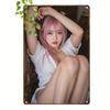 Vintage Anime Girl Metal Sign, Pink Hair Manga Art Wall Decor for Home Garage Man Cave