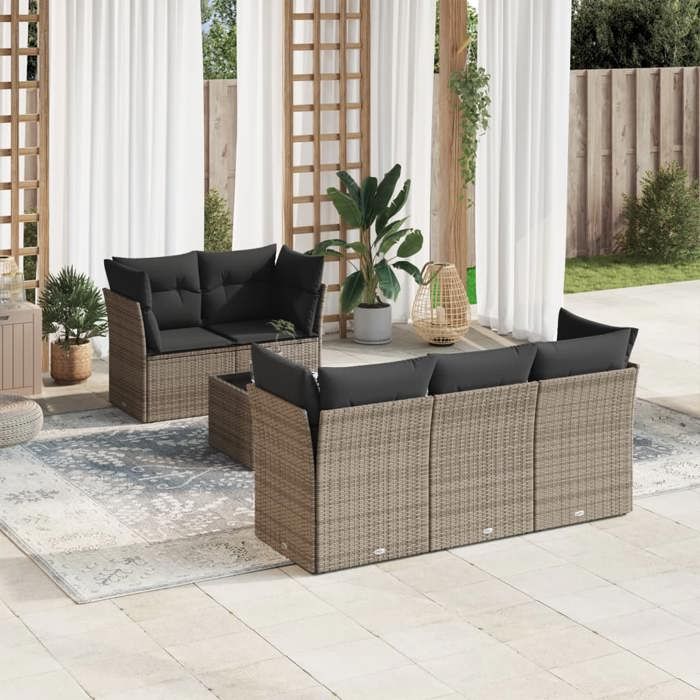 VidaXL Salon de Jardin avec Coussins 6 pcs, Canapés avec Pieds Réglables, Ensemble de Meubles d'Extérieur Patio Terrasse, 3249089