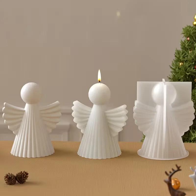 2026 Latest Models Angel Silicone Candle Mold Aromatherapy Wax Polymer Clay Resin Statue Tool Art Wing Stripe Grid Design Male