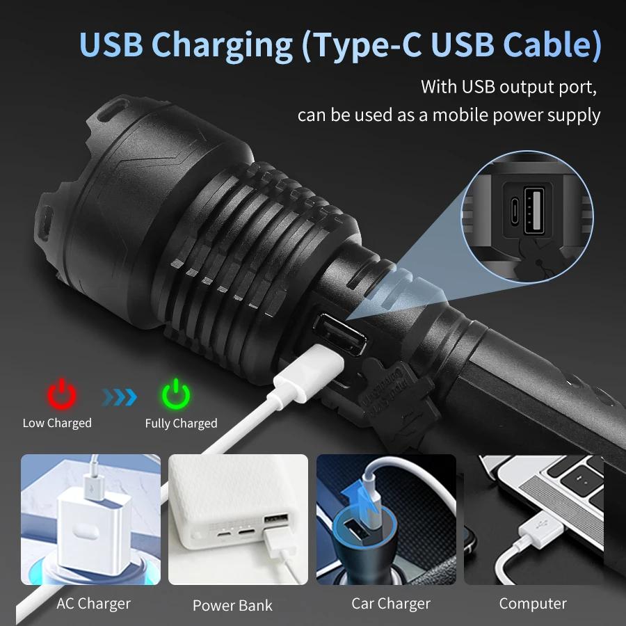 1PC Strong Light Flashlight Zoom Rechargeable Flashlight High Brightness Intelligent Built-in Large Lithium Battery Durable